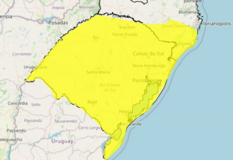 Inmet emite alerta amarelo para chuvas intensas no Pais e RS