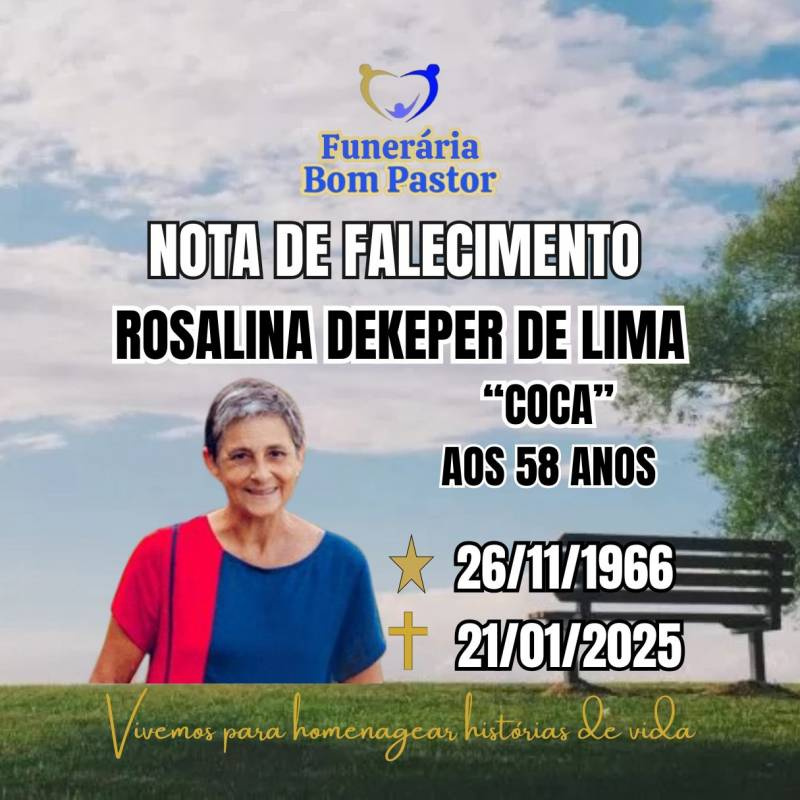 Familiares participam o falecimento da Senhora Rosalina Dekeper de Lima
