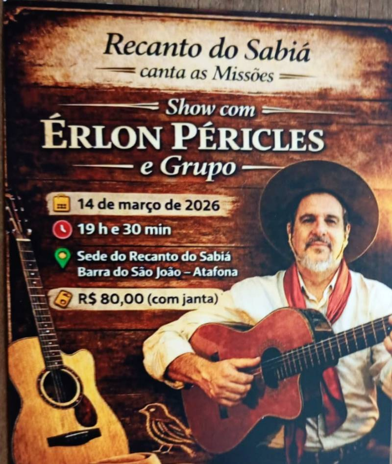 Recanto do Sabiá promove jantar especial com Erlon Péricles & Grupo no dia 14 de março