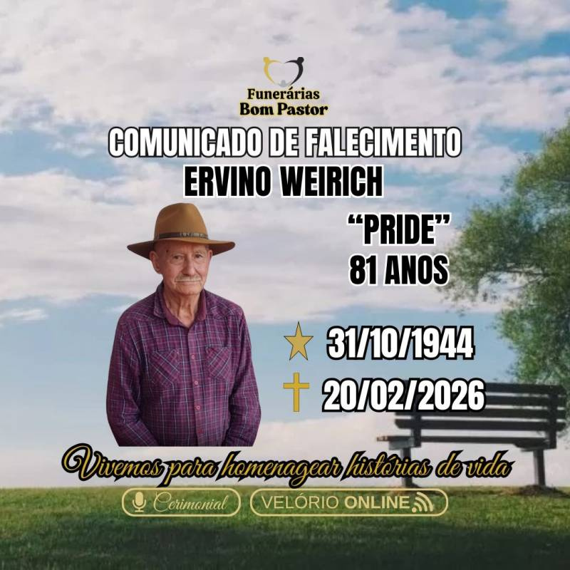 Familiares participam o falecimento do Senhor Ervino Weirich