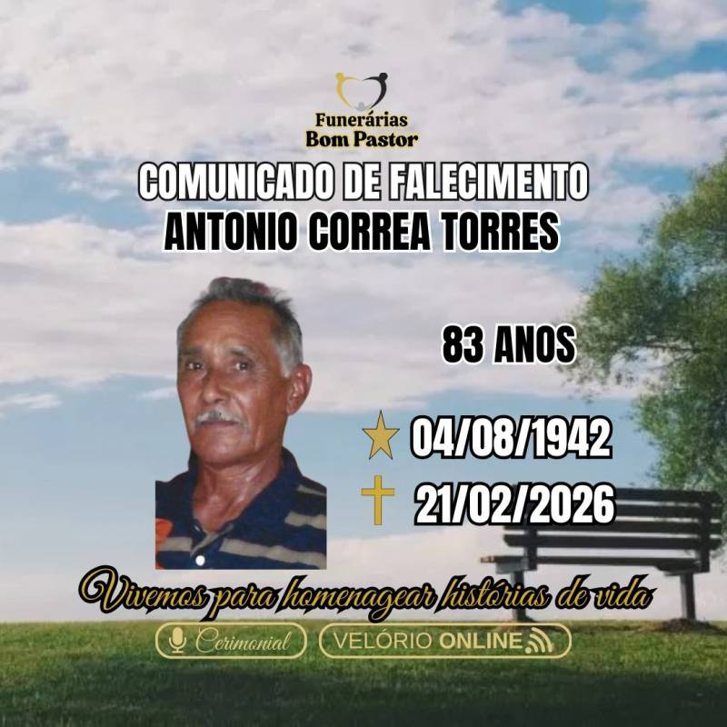 Familiares participam o falecimento do Senhor Antônio Correa Torres
