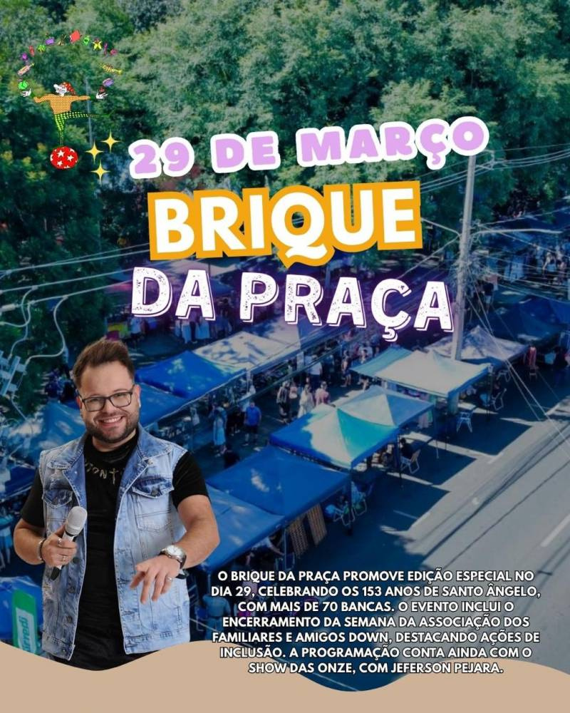 Show das onze com Jeferson Pejara movimenta o Brique da Praça no domingo,29