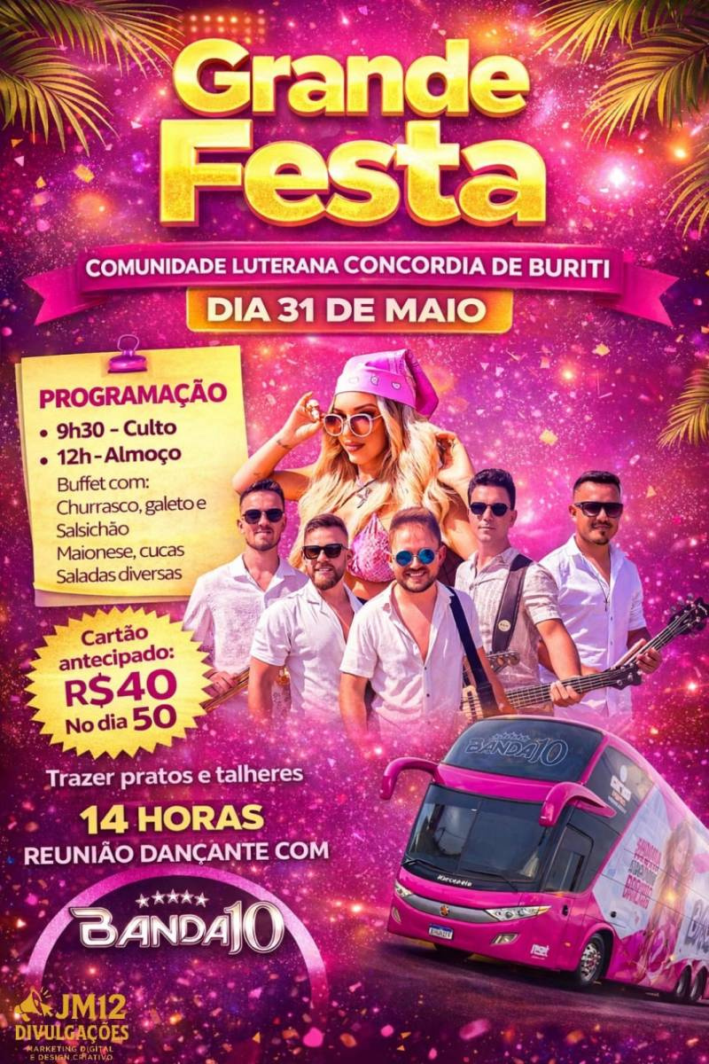 Comunidade Luterana Concórdia de Buriti promove grande festa neste domingo com culto, almoço e reunião dançante