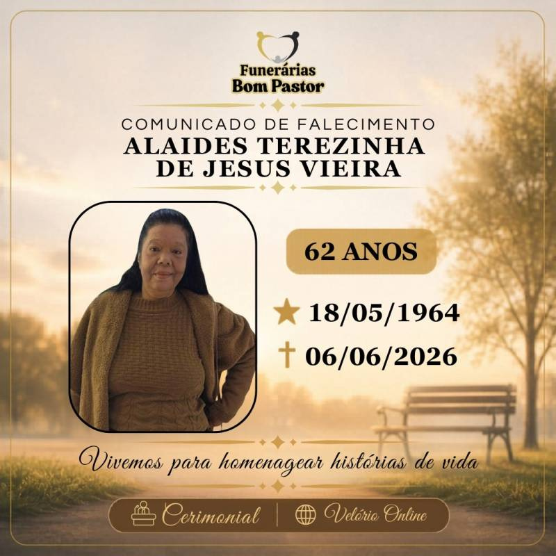Familiares participam o falecimento da Senhora Alaides Terezinha de Jesus Vieira