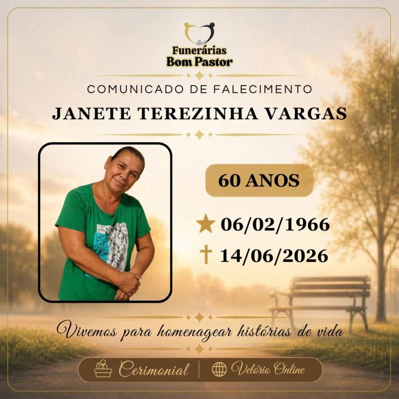 Familiares participam o falecimento da Senhora JANETE TEREZINHA VARGAS