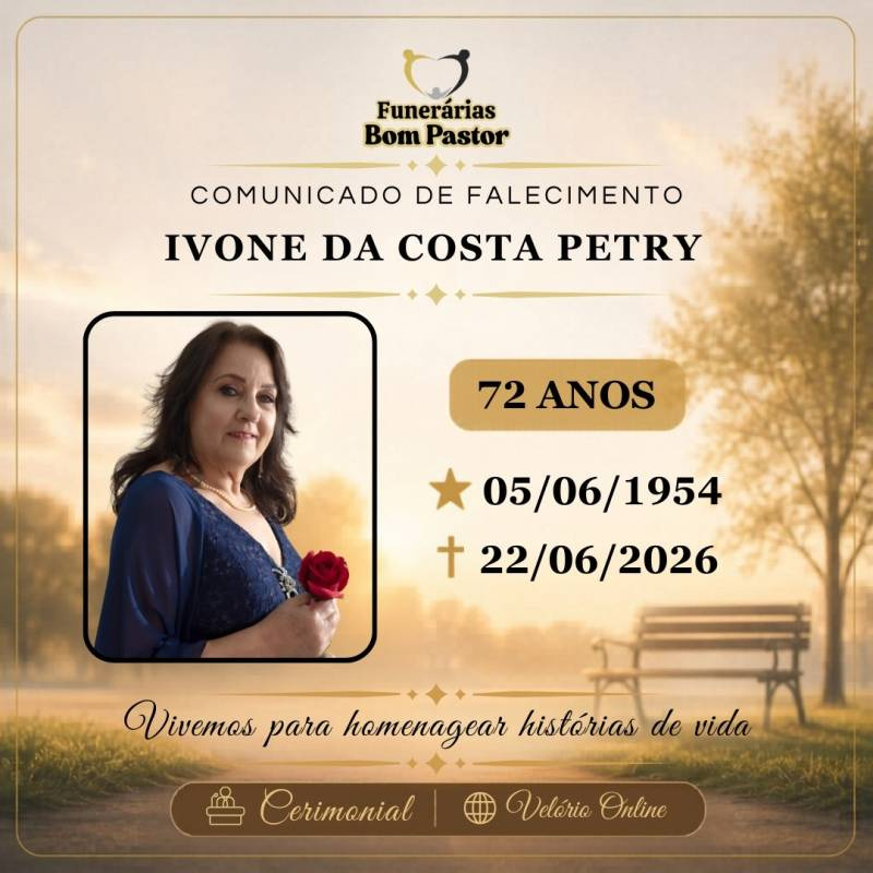 Familiares participam o falecimento da Senhora Ivone da Costa Petry