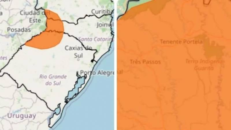 Região Noroeste do RS entra em alerta laranja para tempestades a partir da meia noite deste sábado para domingo