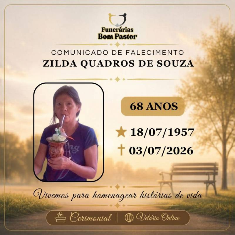 Familiares participam o falecimento da Senhora ZILDA QUADROS DE SOUZA