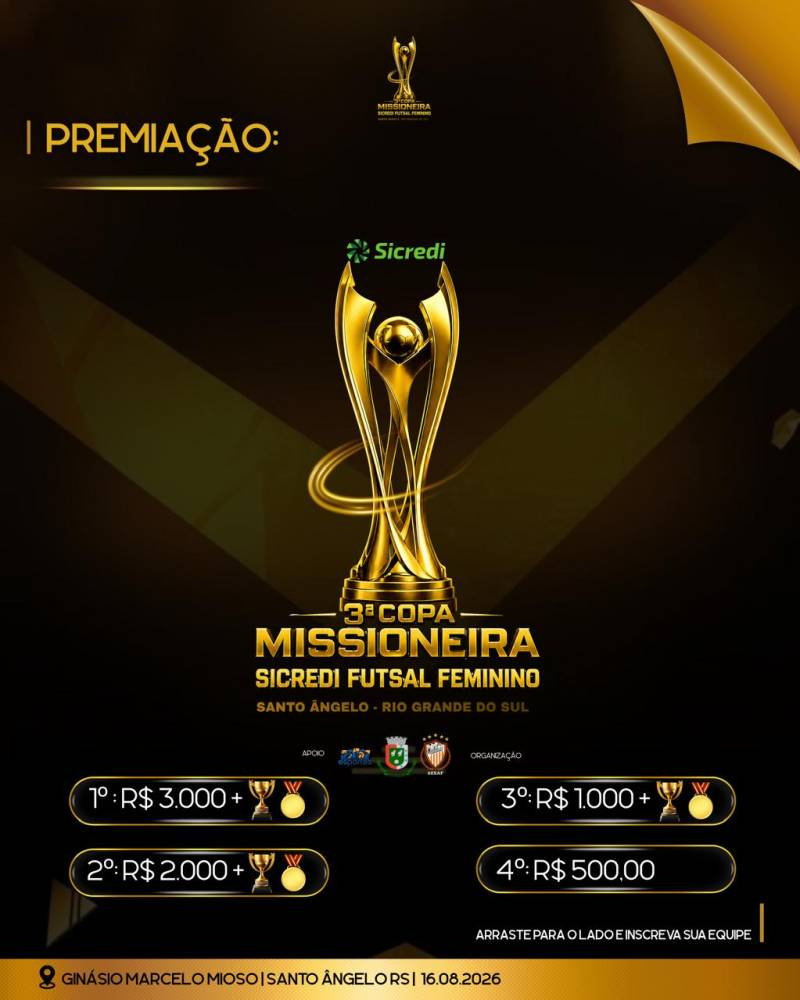 Santo Ângelo recebe a 3ª Copa Missioneira Sicredi de Futsal Feminino com a presença da camisa 10 da Seleção Brasileira