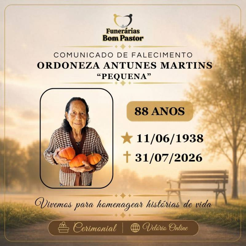 Familiares participam o falecimento de Ordoneza Antunes Martins, conhecida como “Pequena