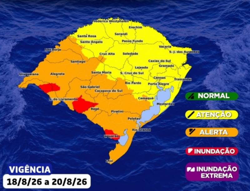 Temporais seguem atuando no Rio Grande do Sul durante os próximos dias