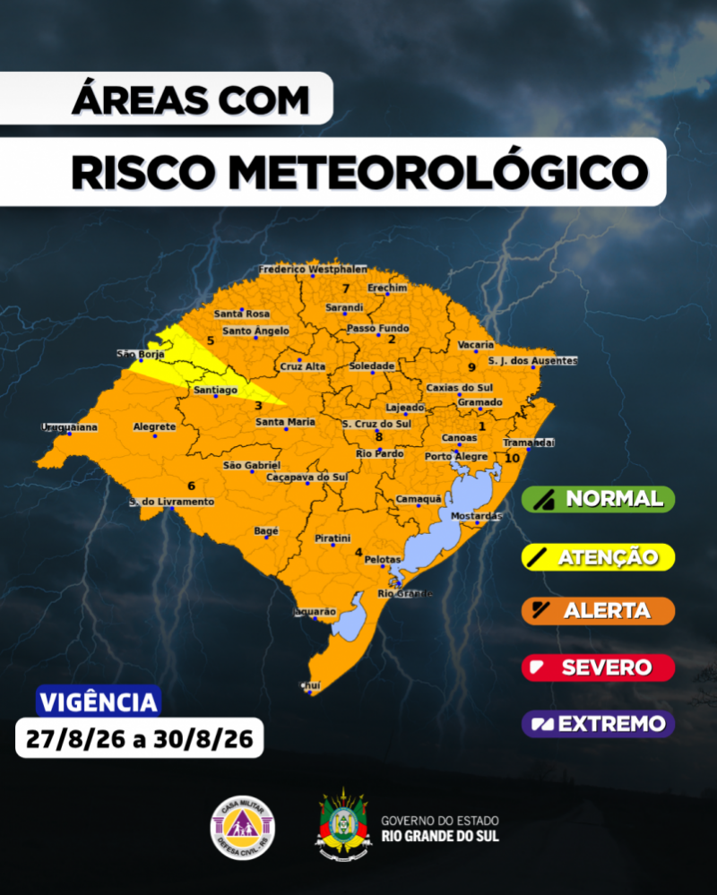 Tempestades voltam a atuar no Estado a partir de quinta-feira (27)