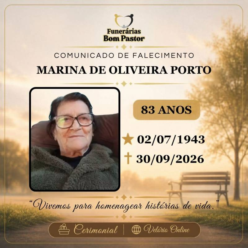 Familiares participam o falecimento da senhora MARINA DE OLIVEIRA PORTO