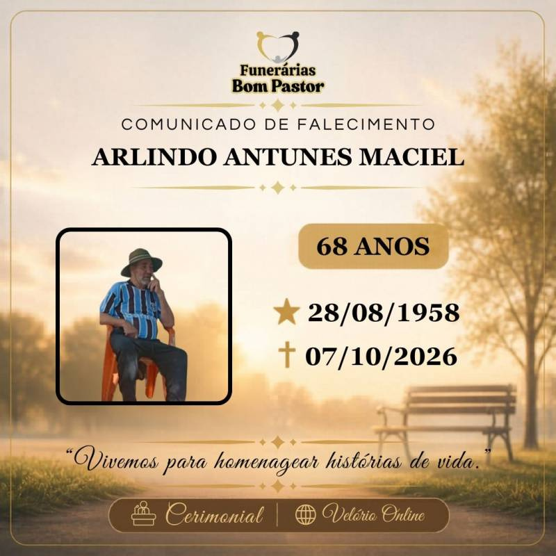 Familiares participam o falecimento do Senhor ARLINDO ANTUNES MACIEL