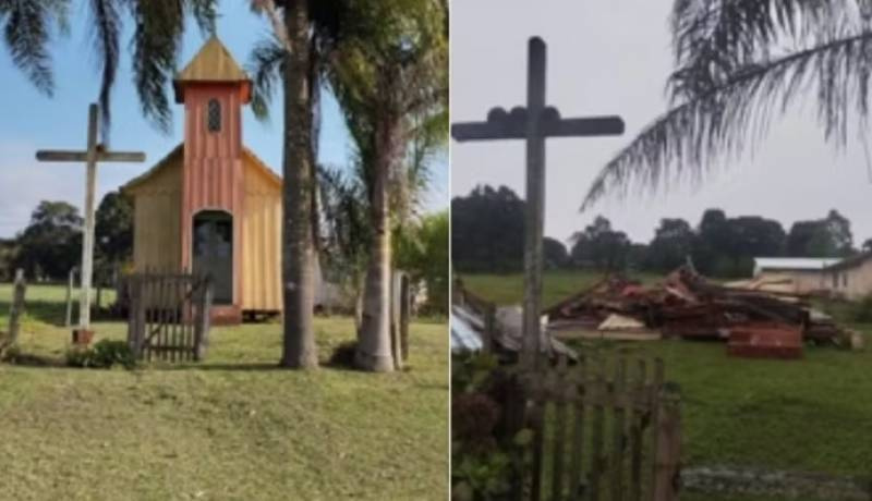 temporais derrubam capela centenária, arrancam telhado de barracão e causam estragos no Paraná
