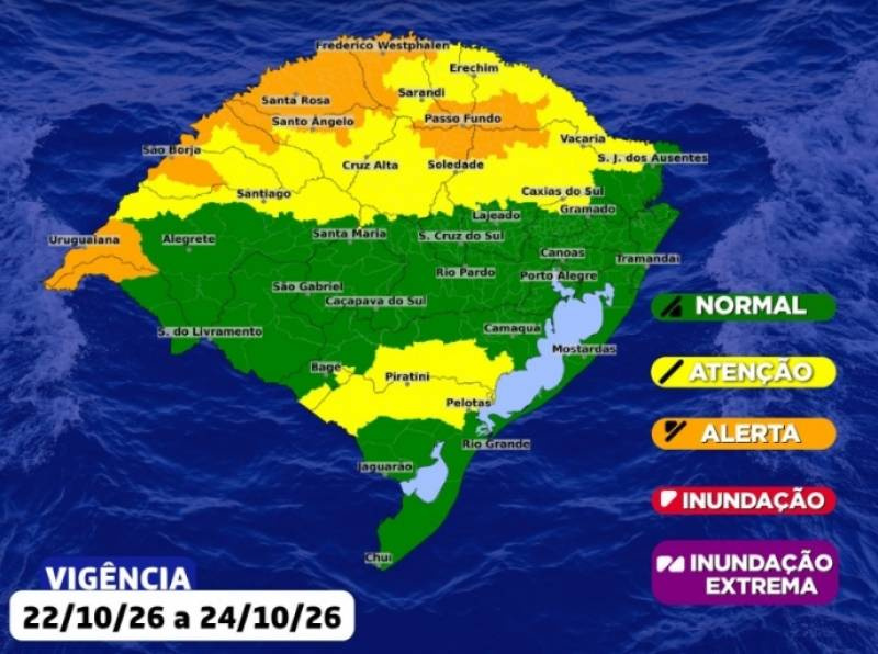 Tempestades com queda de granizo e rajadas de vento atingem o Rio Grande do Sul entre quinta-feira (22) e sábado (24)