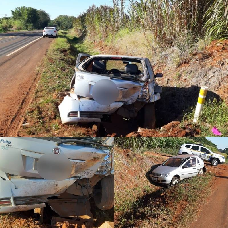 Acidente de trânsito com saída de pista na BR 392, em Guarani das Missões