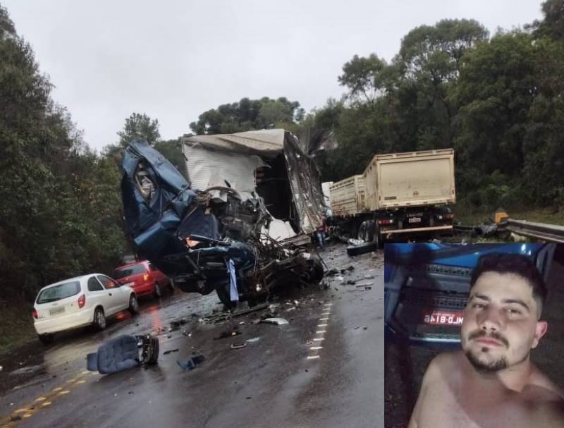 Motorista de 24 anos morre em grave colisão entre caminhão e carreta no oeste catarinense