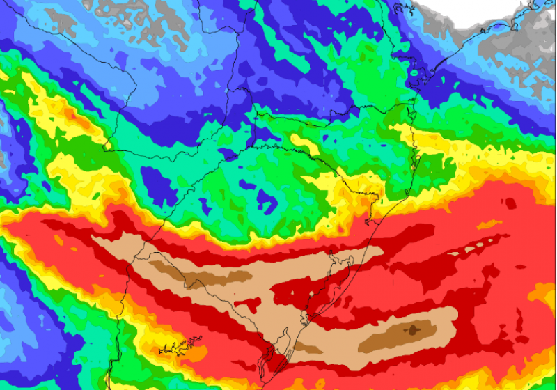 ALERTA: Chuva excessiva, raios, granizo e vendavais no Rio Grande do Sul com frentes quente e fria
